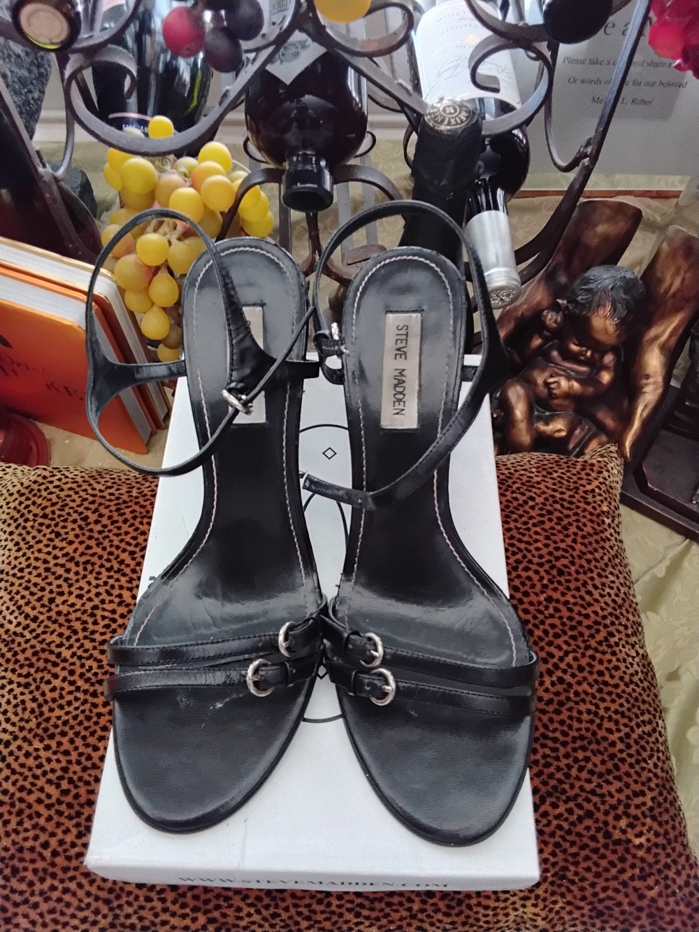Steve Madden Black Double-Buckle Ankle-Strap Heels